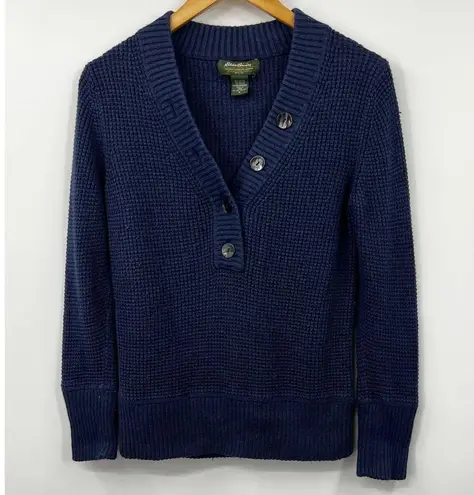 Eddie Bauer  Women's Sweater M Button Front‎ Thermal Sweater Top Long Sleeve Blue - Image 1