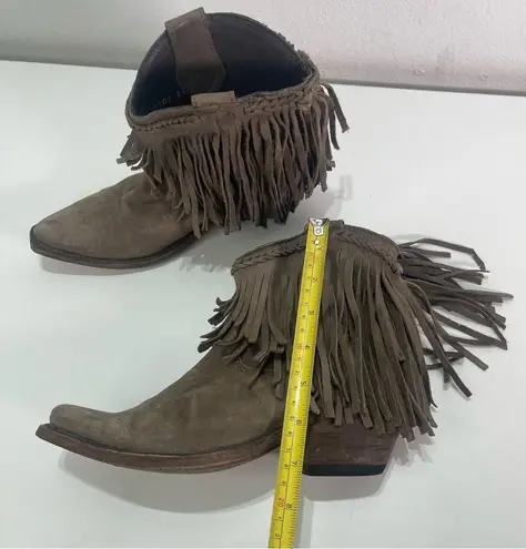 Fringe Leather Women 7.5 Gray Country Boho Festival Concert Cowgirl Ankle Boots