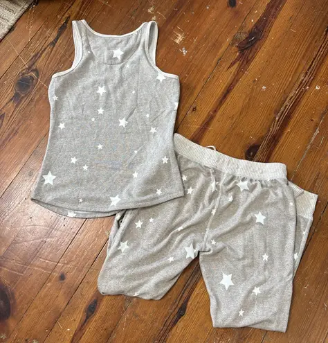 Karen Neuburger Live Love Lounge Two piece Pajama Set Tan Taupe Stars Sz XS
