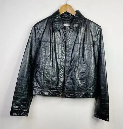 Nine West vintage Y2K Black leather Croc Embossed Leather Jacket womens XL