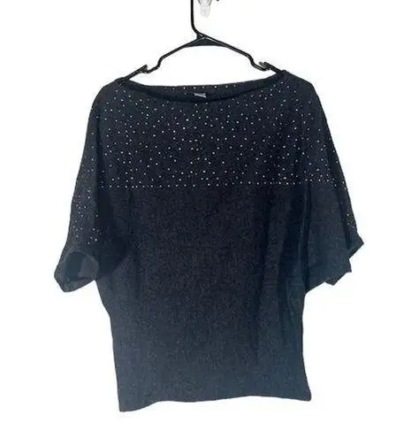 Avellini Black Merino Wool Short Sleeve Sequin Dressy Knit Sweater Women Sz S