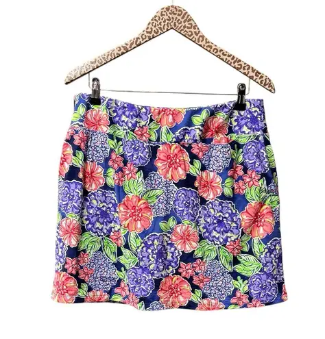 Ibkul Larisa Pull On Printed Skort Skirt Floral Navy Multi Red Purple Large L