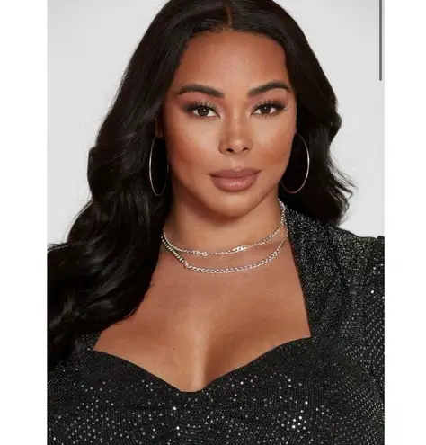 Fashion to figure Leandra Black Puff Sleeve Metallic Sequin Ruched Crop Top Sz L