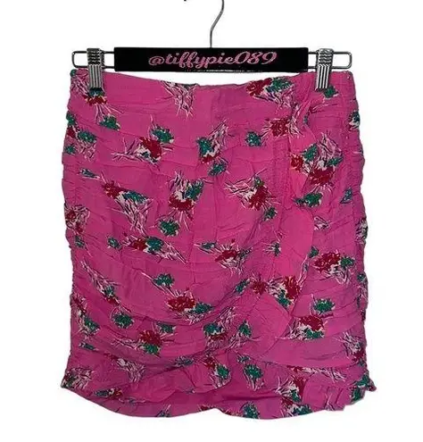 ZARA  Mini Skirt Rouched Floral Barbiecore Hot Pink Size Small