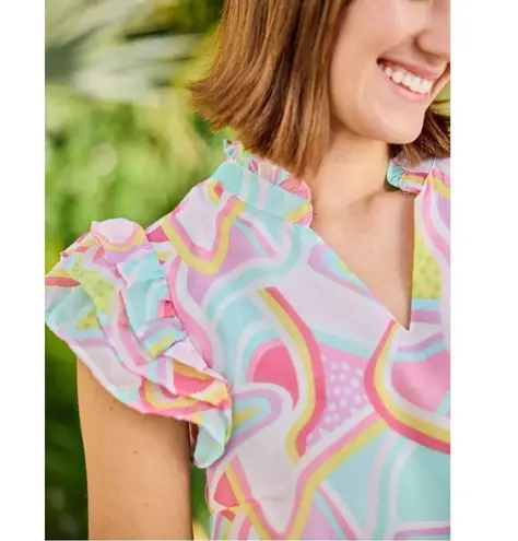 Michelle McDowell Marley Dream Darling Top Ruffle Sleeve Size XL Blue