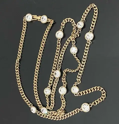 Givenchy Gold-tone Chain Clear Crystal Bezel 39” Long Station Necklace 67g.