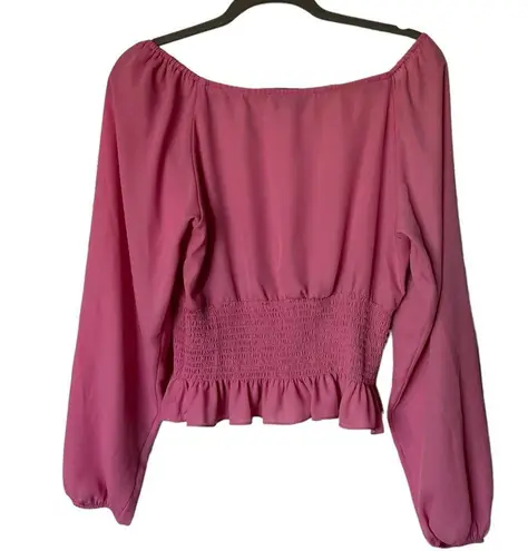 WAYF Target Pink Smocked Long Sleeve V Neck Crop Top Blouse large