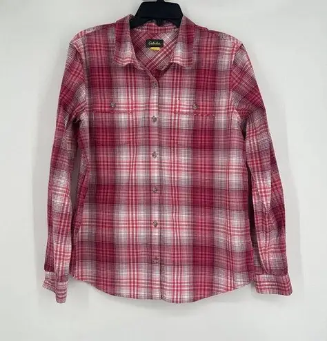 Cabela's  Pink Plaid Button Up Shirt Long Sleeve Pockets Stretch Collared Size M