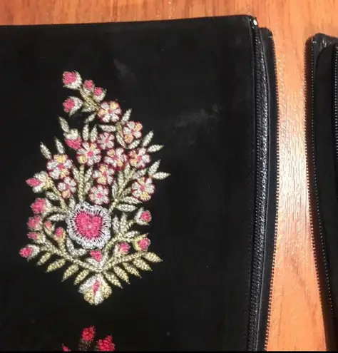 Oscar de la Renta Floral Print Suede Knee High Boots