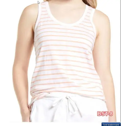 Caslon New Melody Ribbed Scoop Neck Tank Top in Pink White Stripe Small