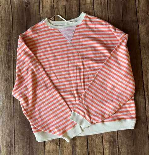 We The Free  by Free People Striped Pullover Sweatshirt | Orange Cream | Size M thumbnail 1