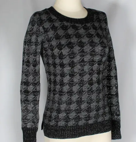 Hot Kiss Womens Wool Houndstooth Gray Black Sweater Sparkle Holiday
