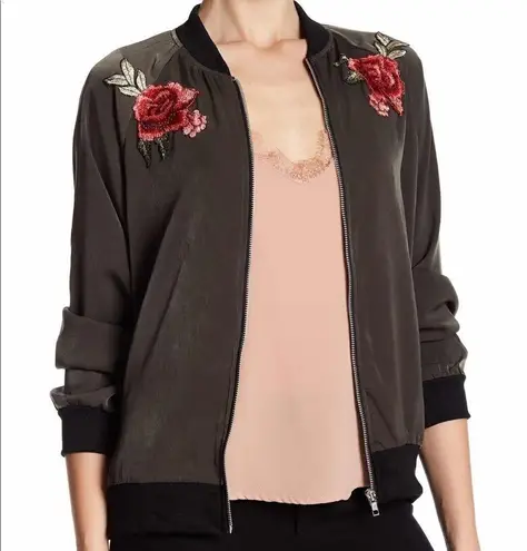 West Kei Olive Floral Embroidered Bomber Jacket