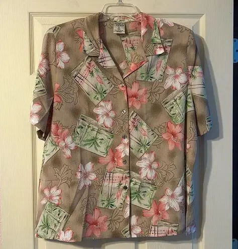 Allison Daley Vintage Button Down Blouse Hawaiin Tropical Print 18W