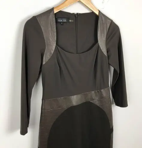 Rickie Freeman Teri Jon Sheath Dress Faux Leather Brown Size 4