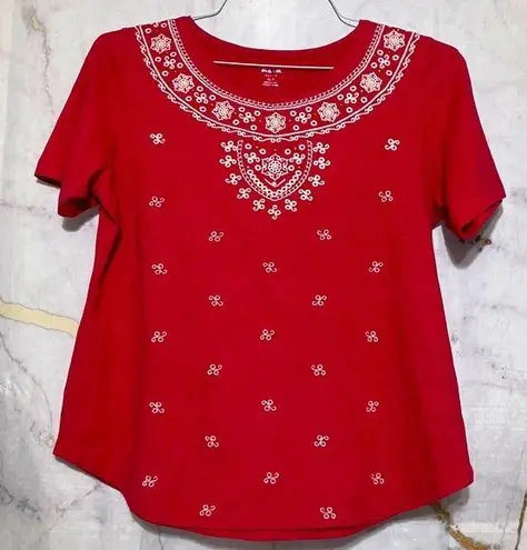 Alia Boho Vintage Red Short Sleeve Top with White Embroidery &golden rhinestones Size undefined