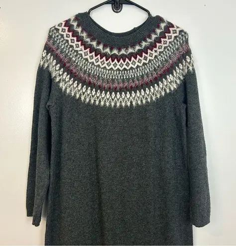 J. JIll Fair Isle Grey Nordic Long Sleeve Knit Midi Sweater Dress Size Small Gray