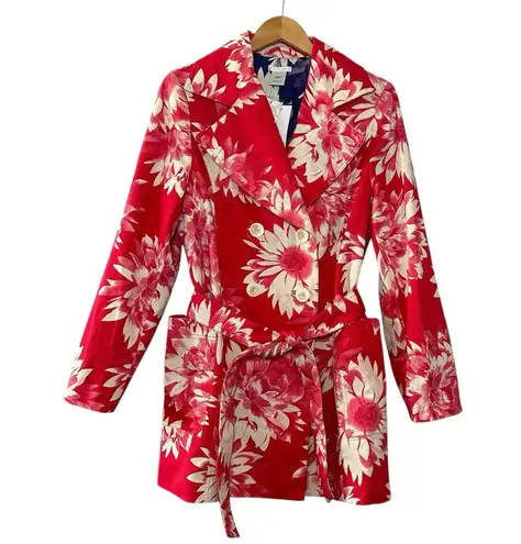 NWT Austin Reed Red Floral Retro Luxe Belted Double Breasted Blazer Jacket M Size M