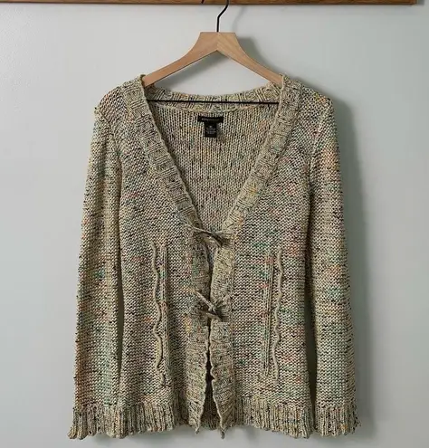 BCBGMAXAZRIA Colorful Whimsical Cardigan Sweater with Wood Flower Buttons Medium