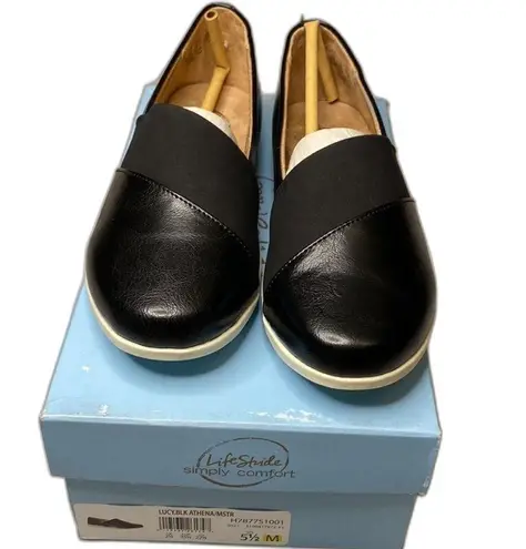 Life Stride  Lucy Faux Leather Slip-On Loafers Black Women Size 5.5