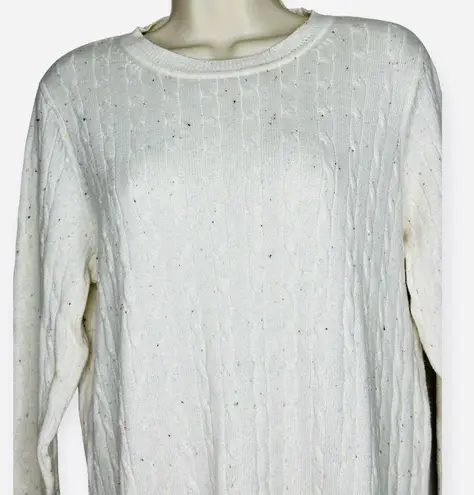 kim rogers Ivory Speckled Cable Crew Soft Sweater Size PM