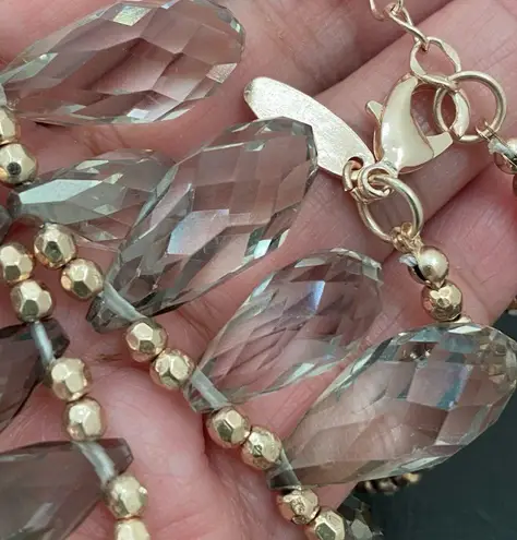 Ny Collection NY Signed Smoky Quartz Briolette Cut Teardrop Rose Gold-tone Beaded 18” Necklace