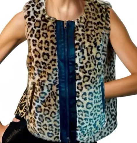 Prómesa PROMESA Women’s Animal Print Vest Sz Small Full Zip Sleeveless Pockets Faux Fur