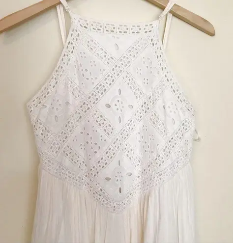 American Eagle Cream High Neck Flowy Crochet Lace Tiered Slip Mini Dress Boho M