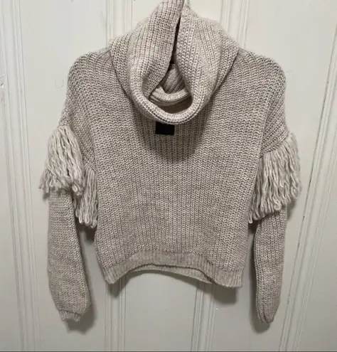 Maison Pholya Cream Beige Ribbed Knit Wool Alpaca Blend Sweater With Scarf XS Tan