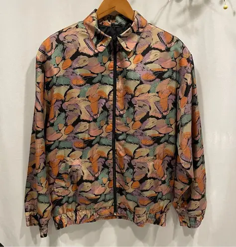 Oleg Cassini Funky vintage pastel earth tones silk track jacket pockets