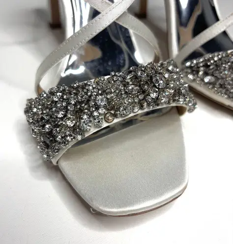 Badgley Mischka Rider White Satin Stiletto Heeled Sandal Beaded, Rhinestone 11