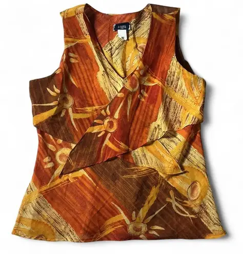 X Nova USA Abstract Sleeveless Blouse Top Orange Brown V
