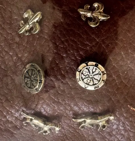 NWT Bansri Gold Tone Equestrian Earring Stud 3 Pair Set horse, compass, fleur