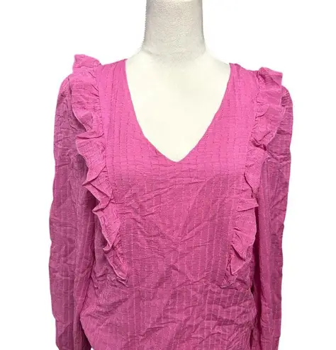 VERO MODA V-Neck Blouse Ruffle Details Lightweight Striped Pattern Pink S NWOT