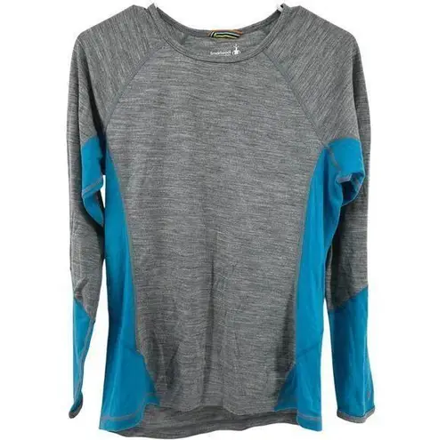 Smartwool Intraknit Base Layer Merino Wool Top Thermal Colorblock Gray Blue L