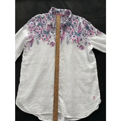 Joules Linen Shirt 8 White Floral Jeanne Print Lightweight Beach Lagenlook