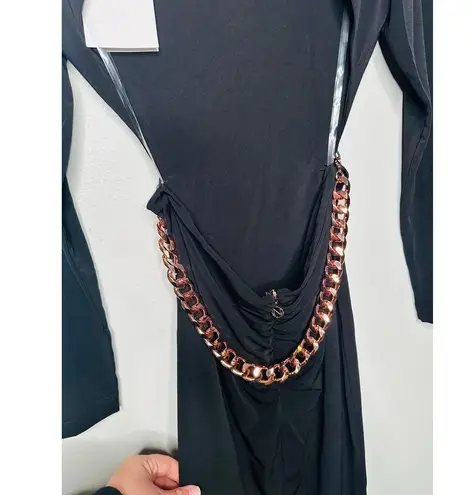 Nookie NWT Black Alba High Mock Neck Open Back Rose Gold Chain Midi Dress Size M