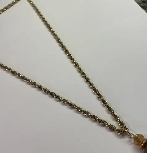 Bijoux Signed Gold Tone Necklace Chain Crystal Beads Bead Tassel Dangle