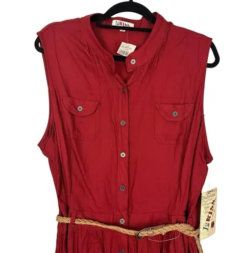 1st Kiss NWT Sleeveless Red Midi Button Up Shirtdress Size 2X