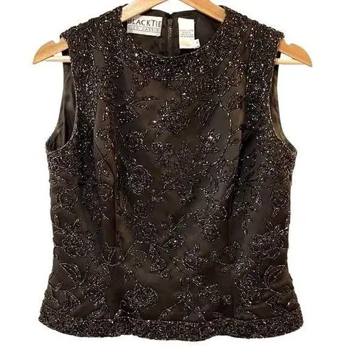 Vintage Oleg Cassini Black Tie Beaded Top Size 10 Brown Beaded Cocktail Formal