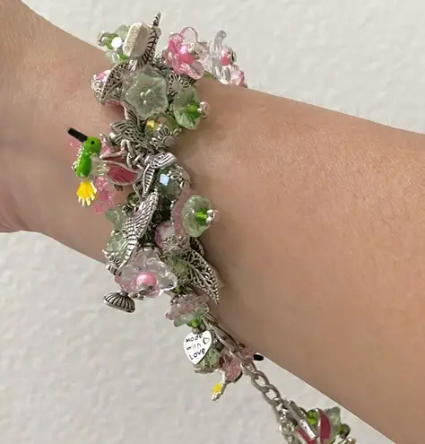 Hummingbird Handmade Spring Themed Flowers Chunky Beaded Fun Bracelet