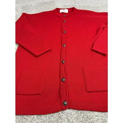 STRATHSPEY Womens Cardigan button up red pockets made in Scotland size L Size L