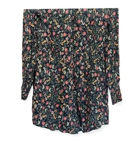 Lost + Wander Romper Wrap Long Sleeve Side Pockets Floral Black W Medium NWOT