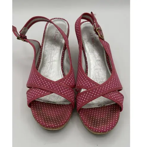 LL Bean Pink Polka Dot Slingback Wedge Sandals Heels Size 10 EUC!!!