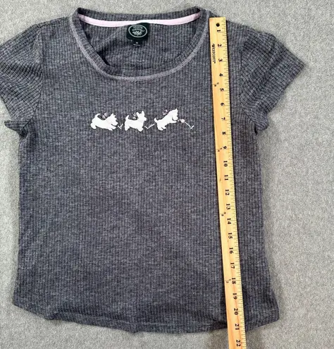 Laura Ashley Ribbed Puppy Tee Shirt Women's Medium Gray Cap Sleeve Y2k Scotties