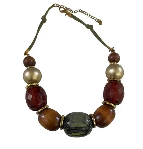 Chunky Bead Choker Necklace Wood Plastic Beads Statement Y2K Costume Jewelry u Gold