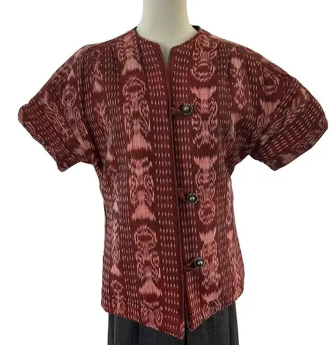 OOAK Quilted Patterened top jacket Short sleeves button front round neck medium