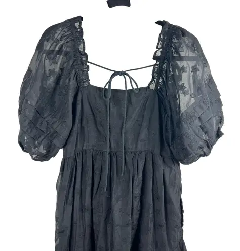 Hofmann Copenhagen Isabella Black Floral Lace Midi Dress Square Neck Puff Sleeve Size 4