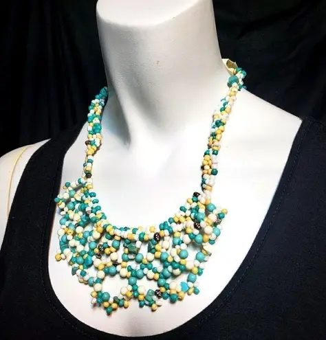 NWT Arte Teal, White, & Yellow Necklace & Earrings Blue