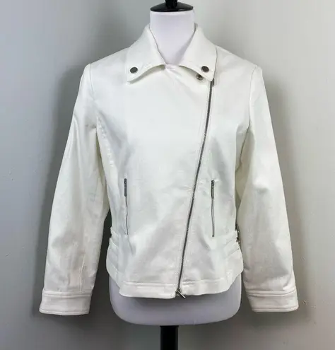 Doncaster NEW White Moto Stretch Cotton Denim Jean Jacket Size 14P Petite